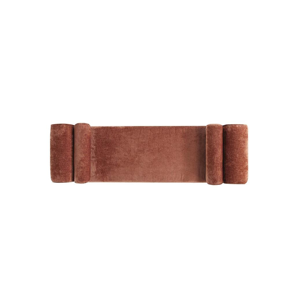 Concord Terracotta Chenille Upholstered Bench with Accent Pillows