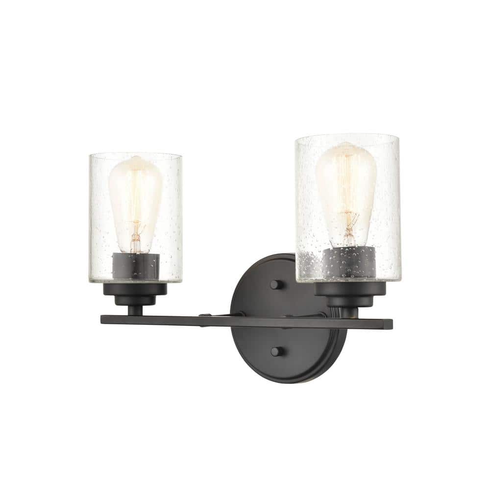 Matte Black Cylinder 2-Light Vanity Fixture