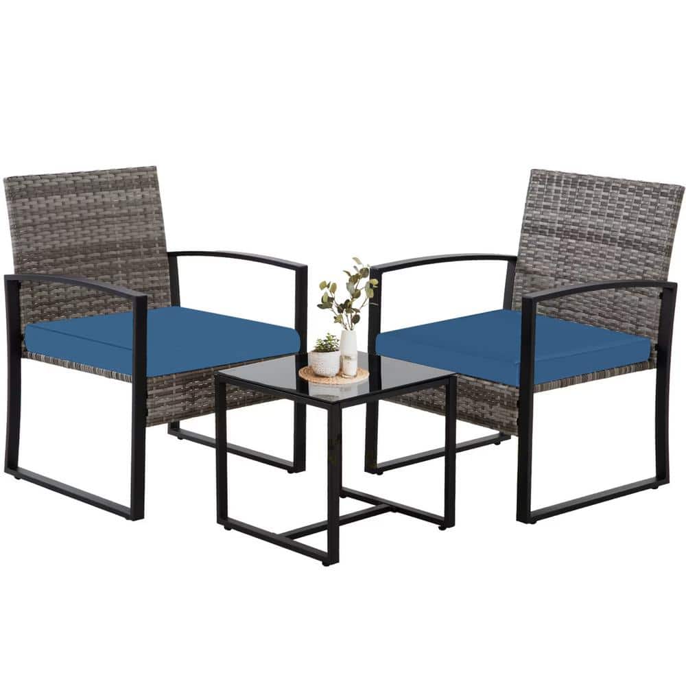 3-Piece Outdoor PE Wicker Furniture Set, Patio Gray Rattan Sectional Sofa C