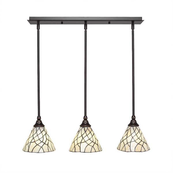 Unbranded Livingston 100-Watt 3 Light Brown Linear Pendant Light with 7 in. Sandhill Art Glass Shades No Bulbs Included