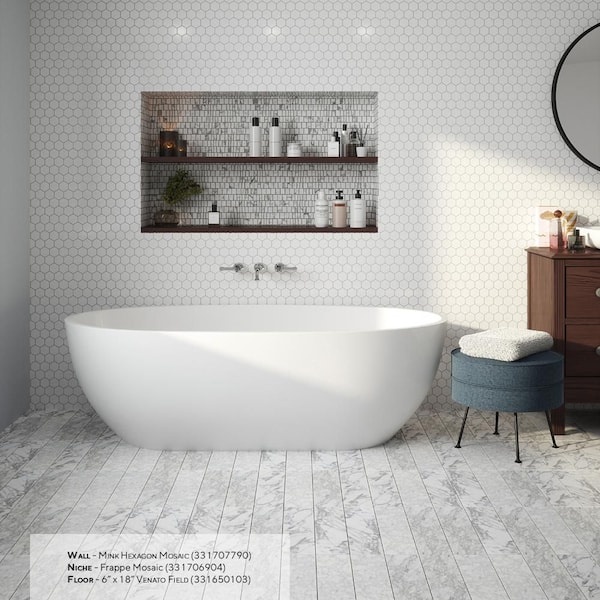 Jeffrey Court Venato White 6 in x 18 in Honed Subway Marble Wall