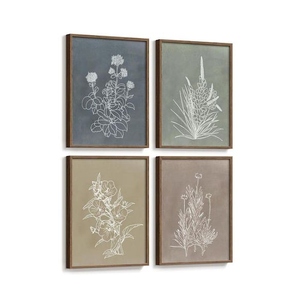 4 Piece Framed Rustic Floral Canvas Painting Prints Poster, 16 in