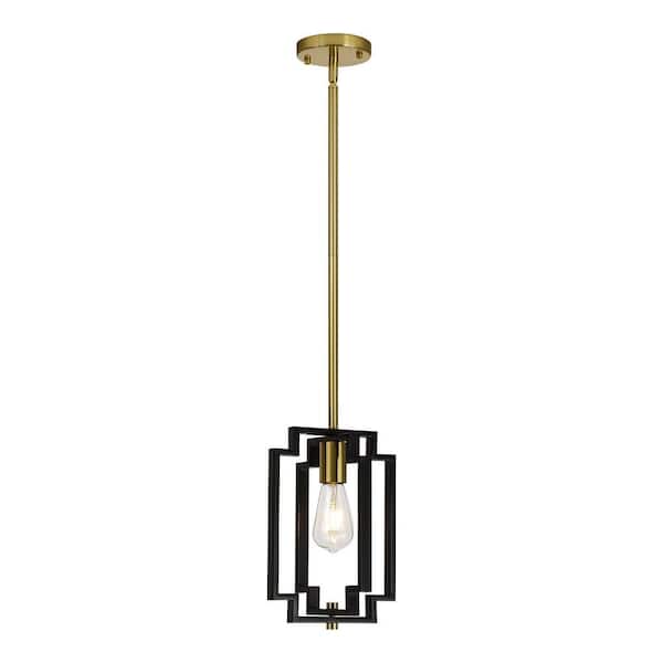 LamQee 1-Light Black Gold Contemporary Foyer Rectangle Pendant Hanging Light