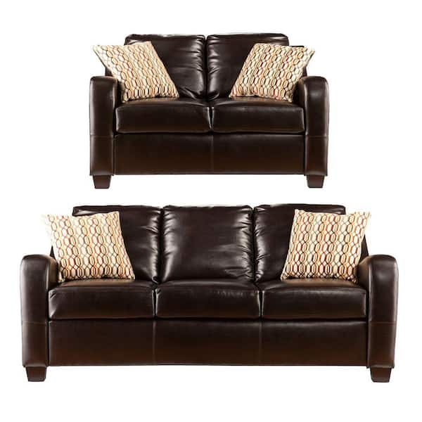 Southern Enterprises Leather Donatello 2-Piece Sofa Collection in Brown