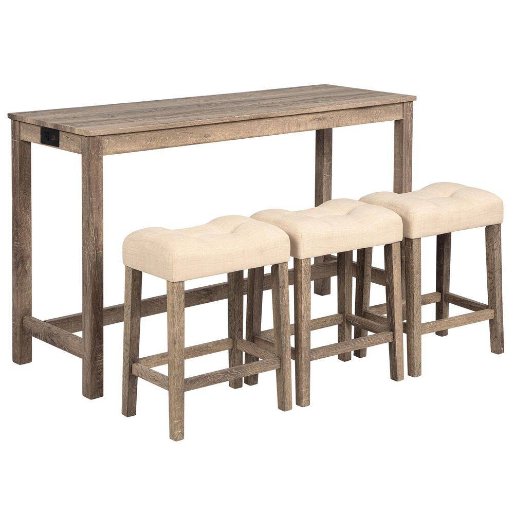 4-Piece Rubber Wood Outdoor Conversation Patio Furniture Set with Beige Cushions price history on PriceWatchPro