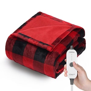 50 in. x 60 in. Nordic Premium Heated Throw Electric Blanket, Red Black Buffalo Plaid