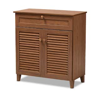 33.38 in. H x 30.75 in. W Brown Wood Shoe Storage Cabinet