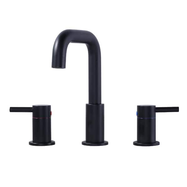 ARCORA 8 in. Widespread Double Handle High-Arc Bathroom Faucet with Pop-up Drain in Matte Black