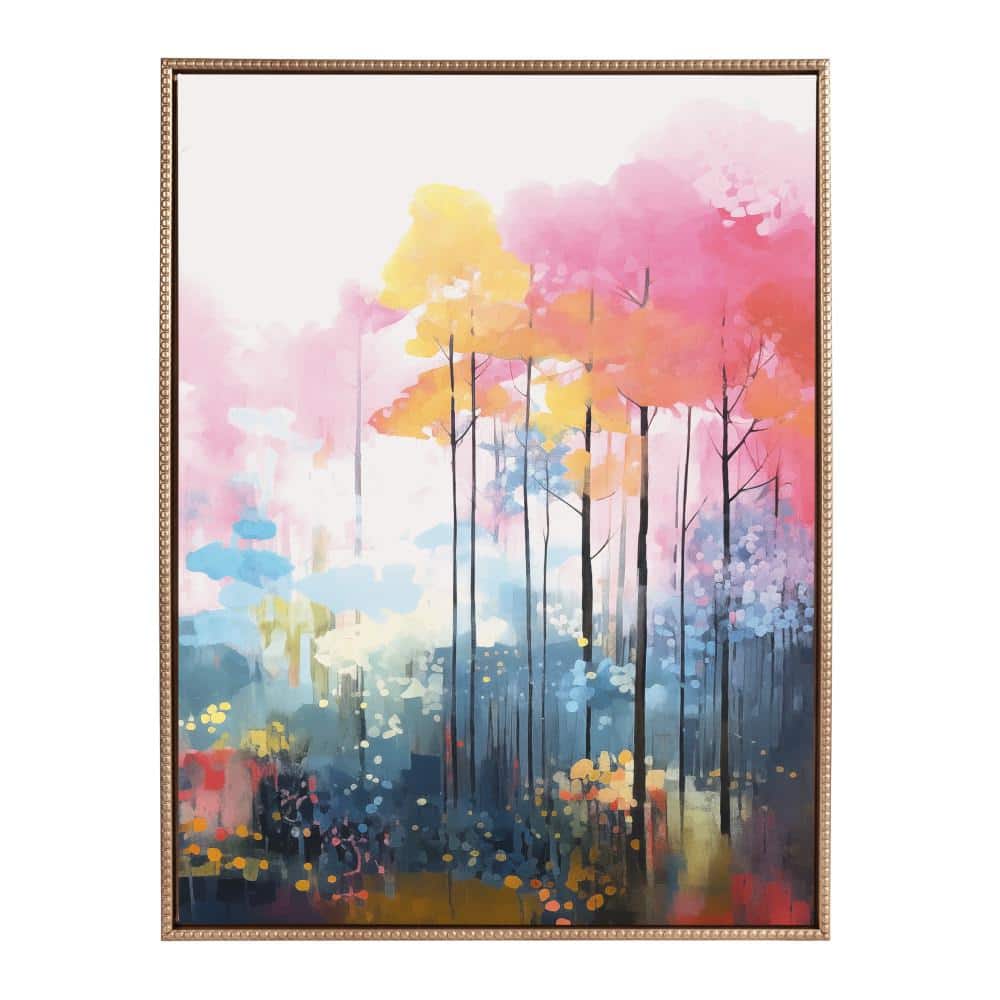 Sylvie Colorful Forest Landscape Gold Framed Canvas Art Print