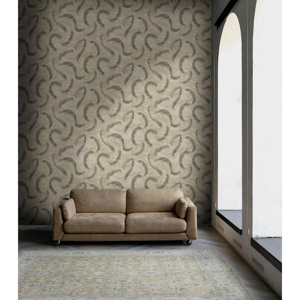 Linen & Noir Textured Fluid Brushmark Print Non Woven Non-Pasted Textured Wallpaper 57 Sq. Ft.