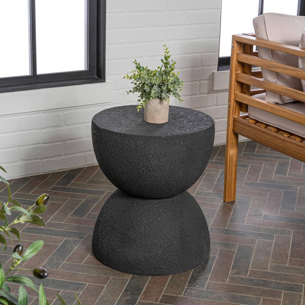 Greta Black Polyresin 18" Mid-Century Modern Drum Accent Table