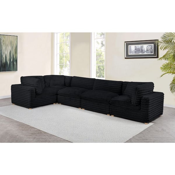 Adri 80 in. W Straight Arm 5-Piece Corduroy Fabric Modular Sectional Sofa in Black Color