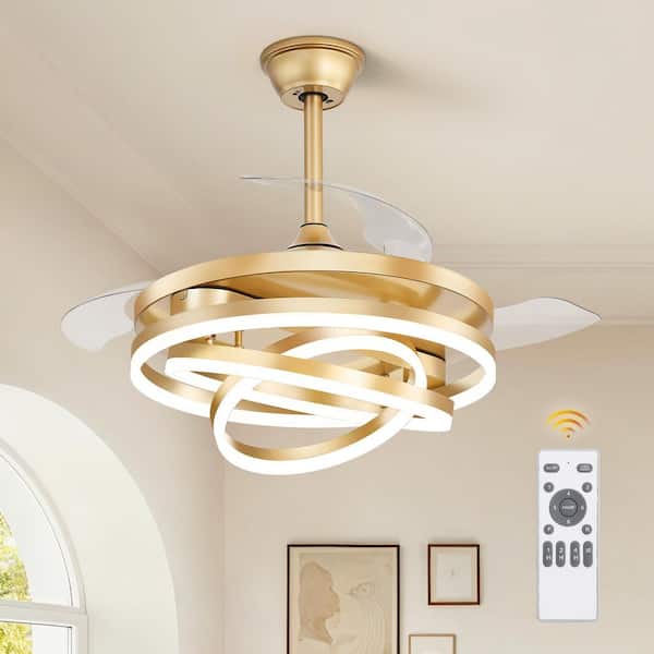 42 in. Smart Indoor Gold Downrod 3-Color LED 6-Speed Retractable Ceiling Fan with Lights and Remote Control
