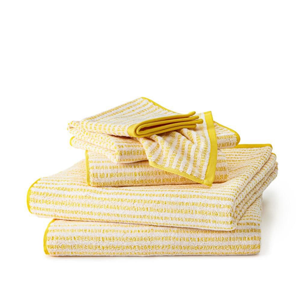 Karma Mustard Stripe Tea Towel - 100% Cotton Kitchen Towels 28x20 Inches - Modern Home Decor In Yellow