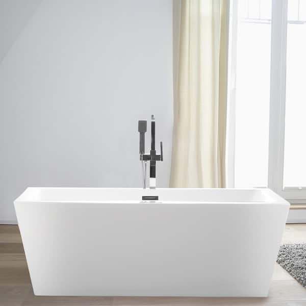 Vanity Art Tarbes 67 in. Acrylic Flatbottom Freestanding Bathtub in White/Polished Chrome