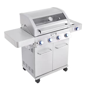 4-Burner Propane Gas Grill in Stainless with Clear View Lid, LED Controls and Side Burner