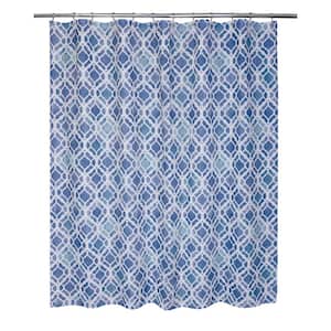 71 in. x 71 in. Blue/Teal/White Hazel Shower Curtain