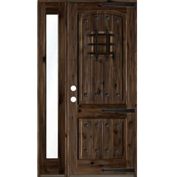 Krosswood Doors 44 in. x 96 in. Mediterranean Knotty Alder Right-Hand/Inswing Clear Glass Black Stain Wood Prehung Front Door w/Sidelite
