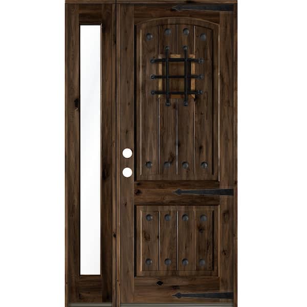 Krosswood Doors 50 in. x 96 in. Mediterranean Knotty Alder Right-Hand/Inswing Clear Glass Black Stain Wood Prehung Front Door w/Sidelite