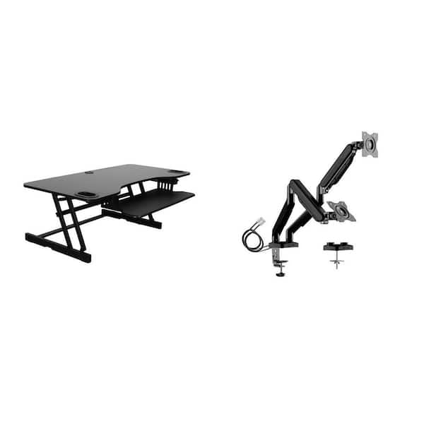 45 in. W Black Height Adjustable Standing Desk Converter with Dual Monitor Mount and Triple Screen Riser Platform
