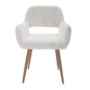 White Faux Fur Seat Office Chair with Non-Adjustable Arms