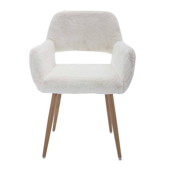 wetiny White Faux Fur Seat Office Chair with Non-Adjustable Arms