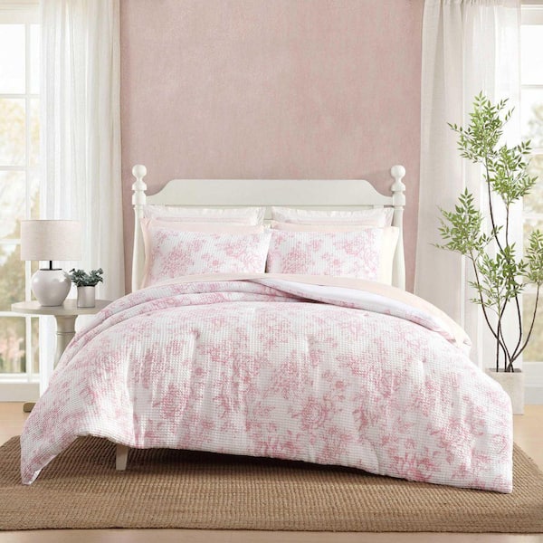 Laura Ashley Delphine 3-Piece Pink Polyster Waffle Full/Queen
