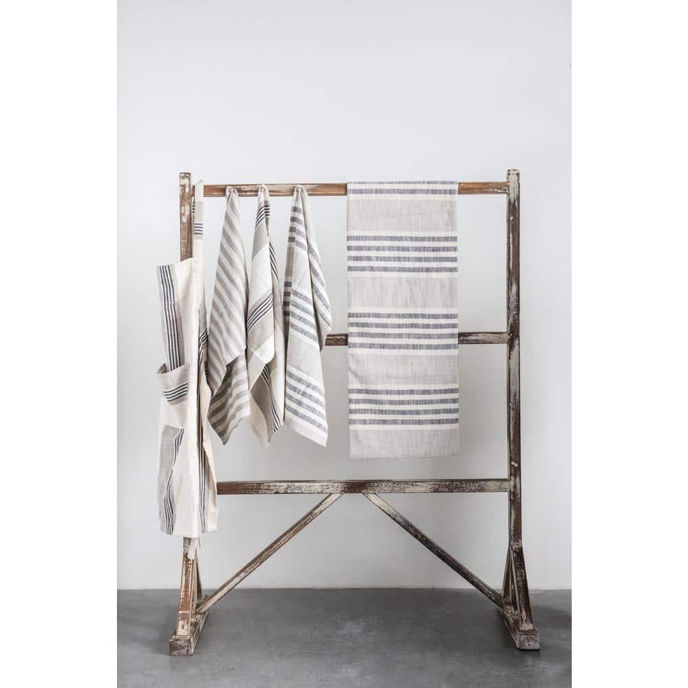Tan and Grey Striped Cotton Tea Towels Set of 3