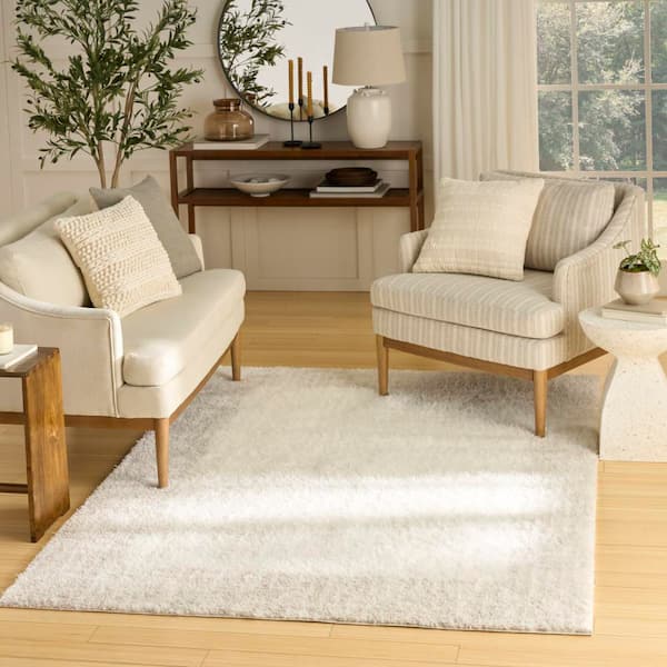 Pacific Shag Ivory Beige 8 ft. x 10 ft. Geometric Contemporary Area Rug