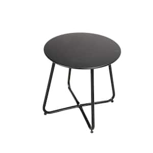 17.7 in Metal Round Outdoor Coffee Table in Black