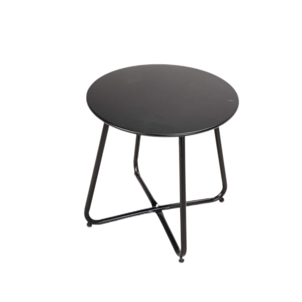 Black Round Steel Patio Side Table with Adjustable Feet