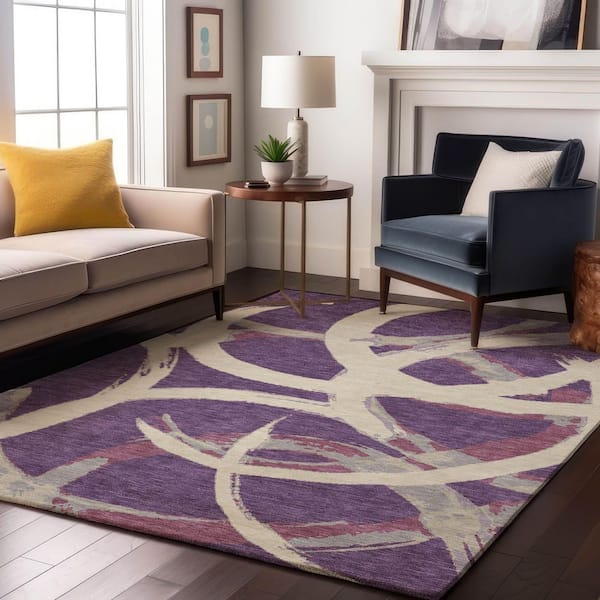 Mayfield Premium Machine Washable Abstract AMF1022 Purple 5 ft. x 7 ft. 6 in. Area Rug