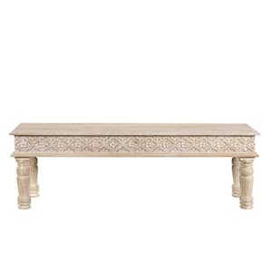 58" White Distressed Solid Wood Dining bench