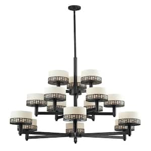 Elea 15-Light Bronze Indoor Shaded Chandelier Light with Matte Opal Glass Shade With No Bulb Included