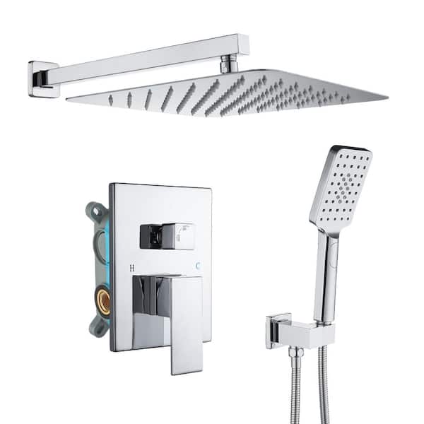 FORCLOVER 3-Spray Patterns with 2.5 GPM 10 in. Wall Mount Rain Dual Shower Heads in Polished Chrome