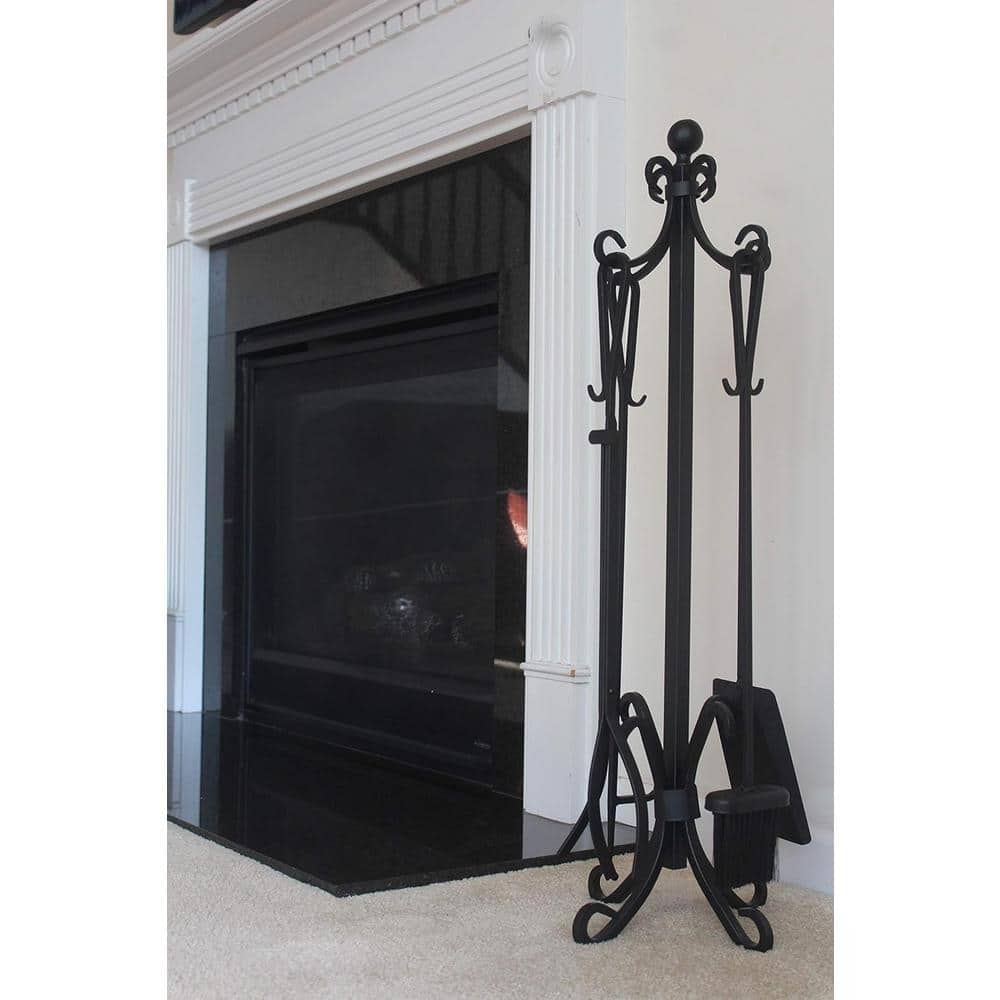 Ashman Black Iron 5-Piece Fireplace Tool Set with Crook Handles