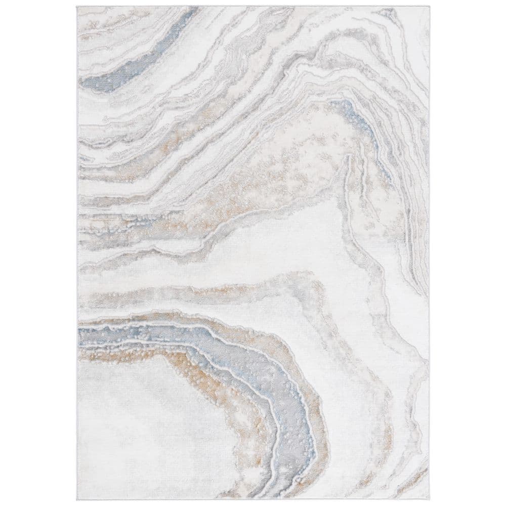 SAFAVIEH Easton 4 ft. x 6 ft. Ivory/Beige Blue Abstract Marble Area Rug ...