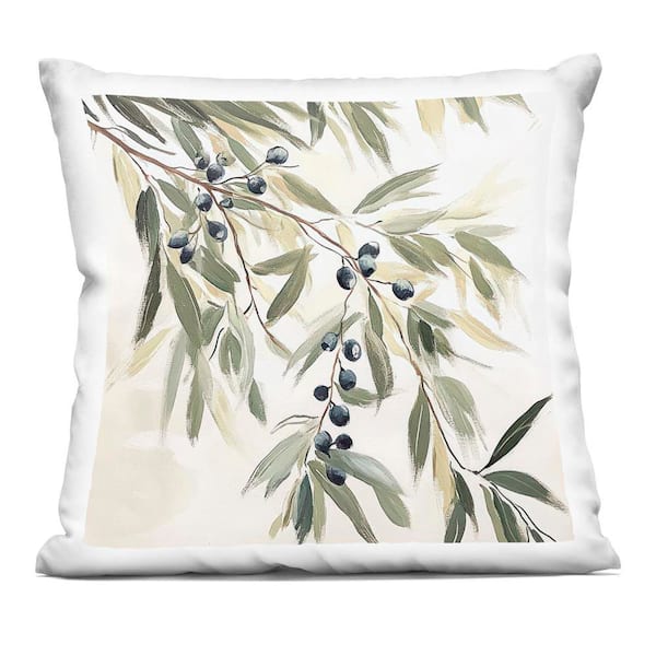 Olive Petals in Pastel Green Floral Zipper Polyester 18 in. x 18 in. Throw Pillow