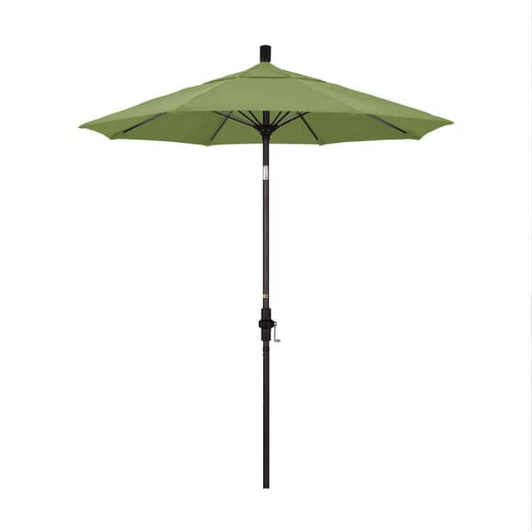 California Umbrella 7.5 in. Bronze Aluminum Pole Market Fiberglass Ribs Collar Tilt Crank Lift Outdoor Patio Umbrella in Spectrum Cilantro