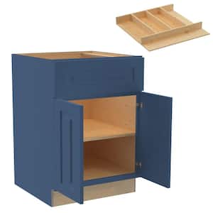 Grayson 24 in. W x 24 in. D x 34.5 in. HMythic Blue Painted Plywood Shaker Assembled Base Kitchen Cabinet Utility Tray