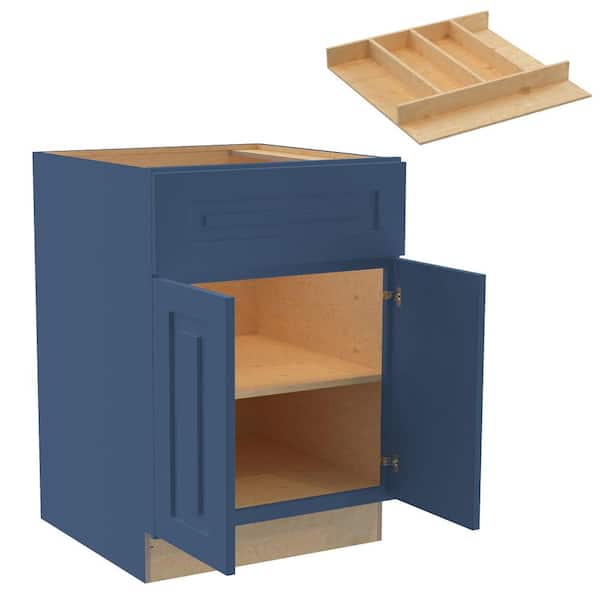 Home Decorators Collection Grayson 24 in. W x 24 in. D x 34.5 in. HMythic Blue Painted Plywood Shaker Assembled Base Kitchen Cabinet Utility Tray