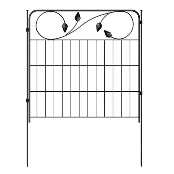 Decorative Metal Garden Fence 24 in. Leaf Design Black Rustproof Wire Border for Landscape Patio Flower Bed 10' 5 Panels