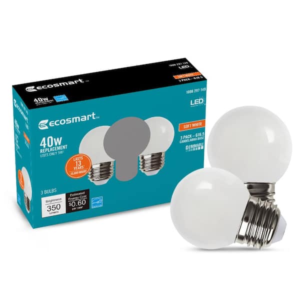 EcoSmart 40-Watt Equivalent G16.5 Globe Dimmable Clear Glass Filament Vintage LED Light Bulb Soft White (3-Pack)