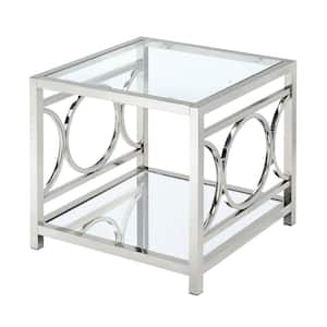 Innedia 23.5 in. Chrome Square Glass End Table