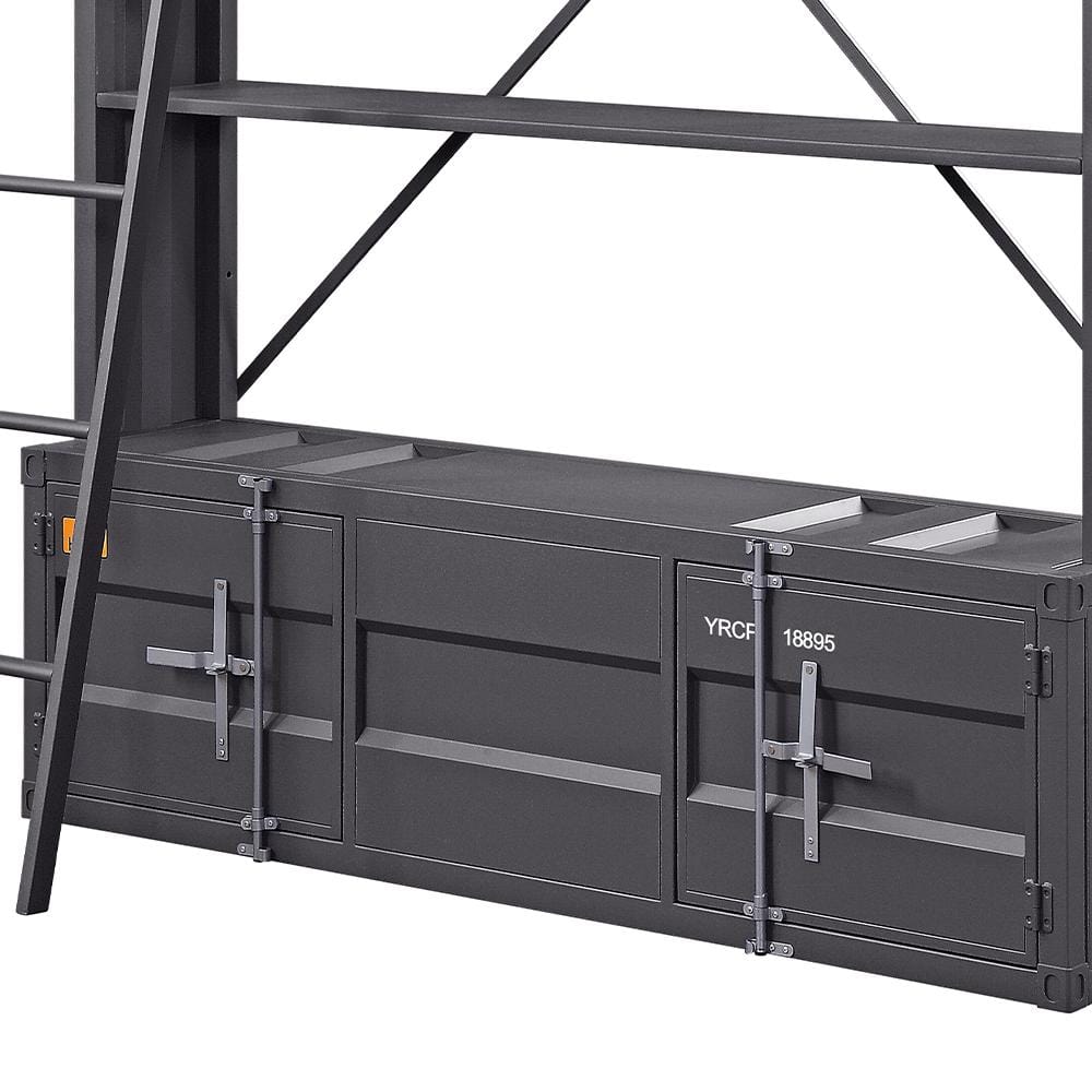 Gunmetal Wire Ladder Bookshelf with Doors for Kids' Room