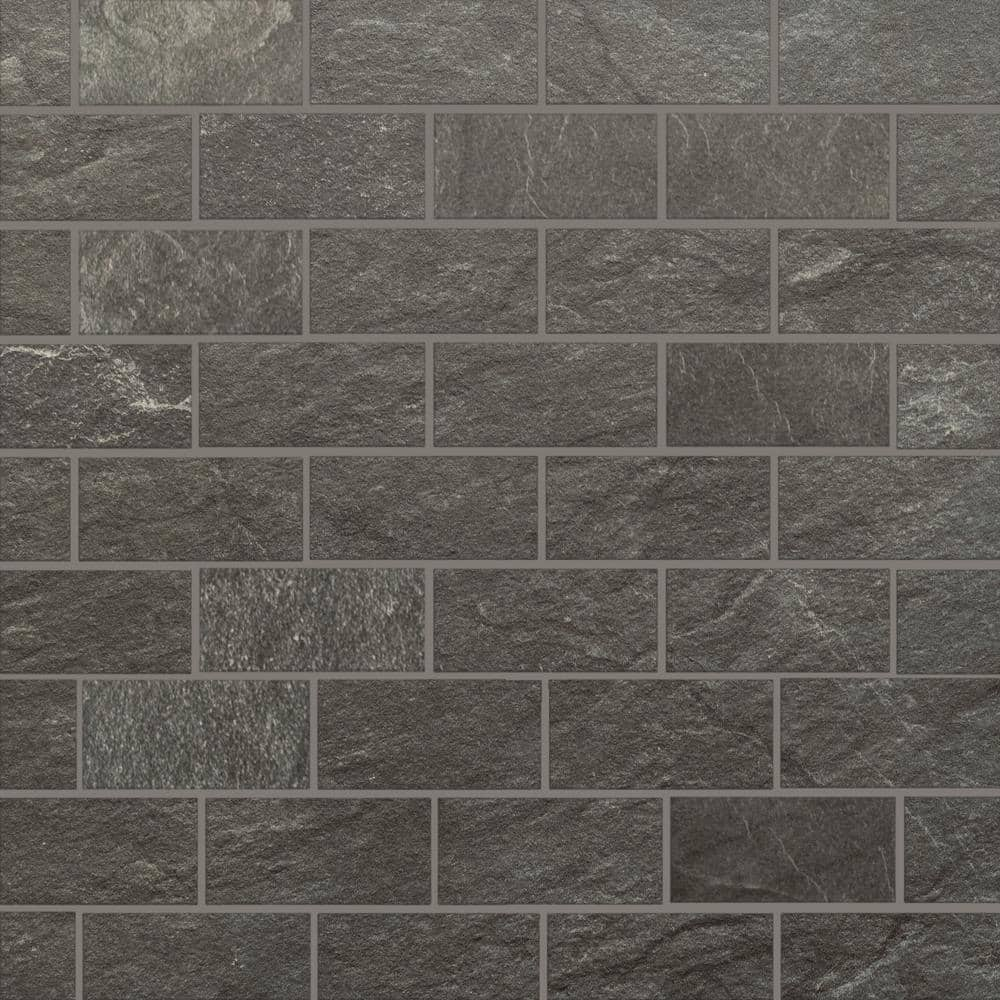 Sediment Slate Black 12 in. x 14 in. x 9mm Matte Brick Pattern Porcelain Mosaic (5 sq. ft./case) -  Florida Tile Home Collection, CHDESDS10MOSRB