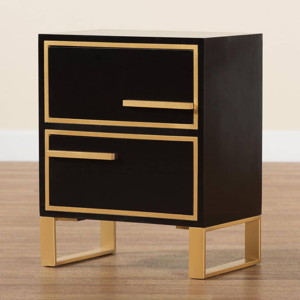 Giolla Black and Gold Wood Metal Accent Table with Storage