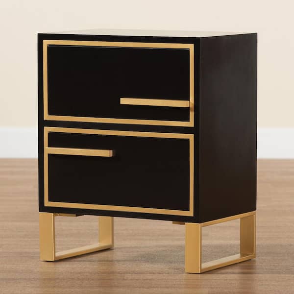 Baxton Studio Giolla 2-Drawer Black and Gold Nightstand (22 in. H x 17.7 in. W x 11.8 in. D)