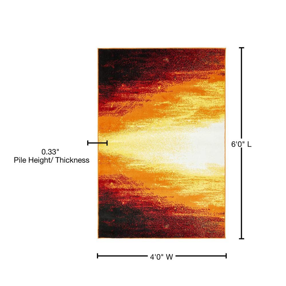 4' x 6' Orange and Black Abstract Synthetic Area Rug