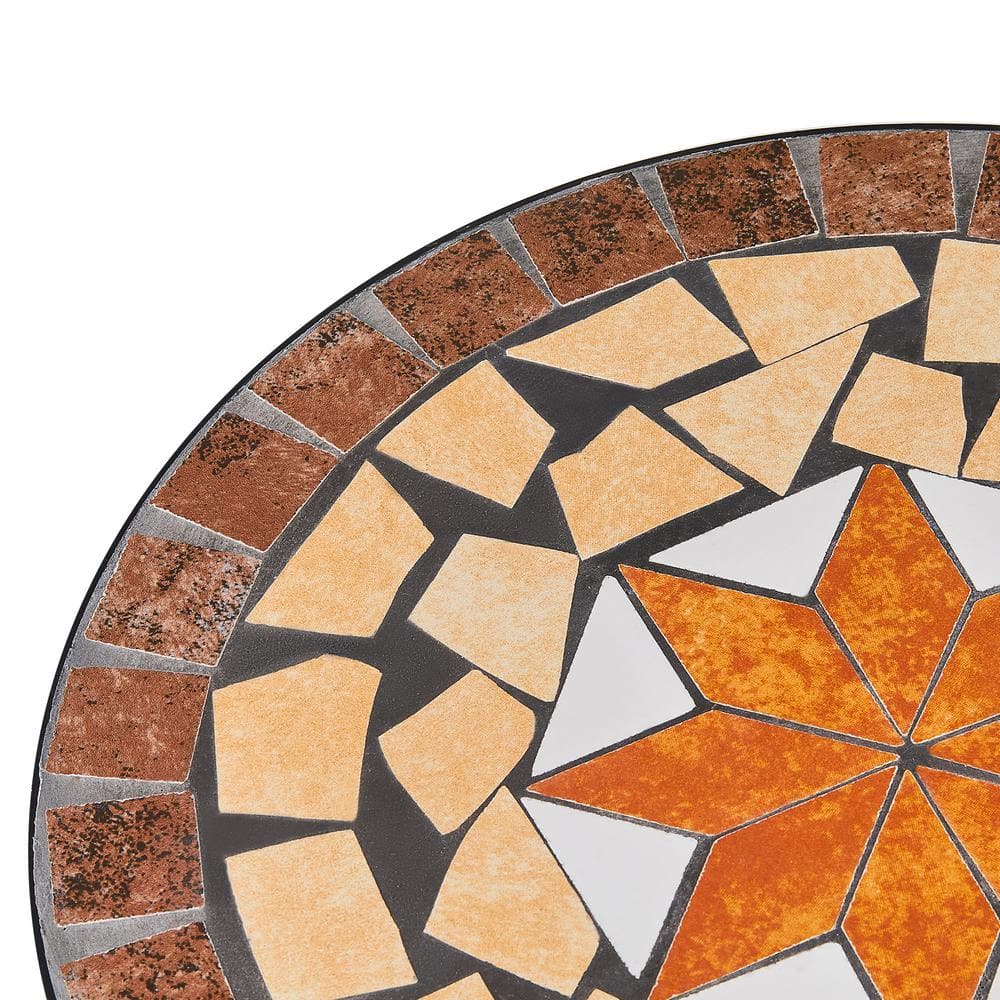 Round Maple Ceramic Tile Top Outdoor Side Table